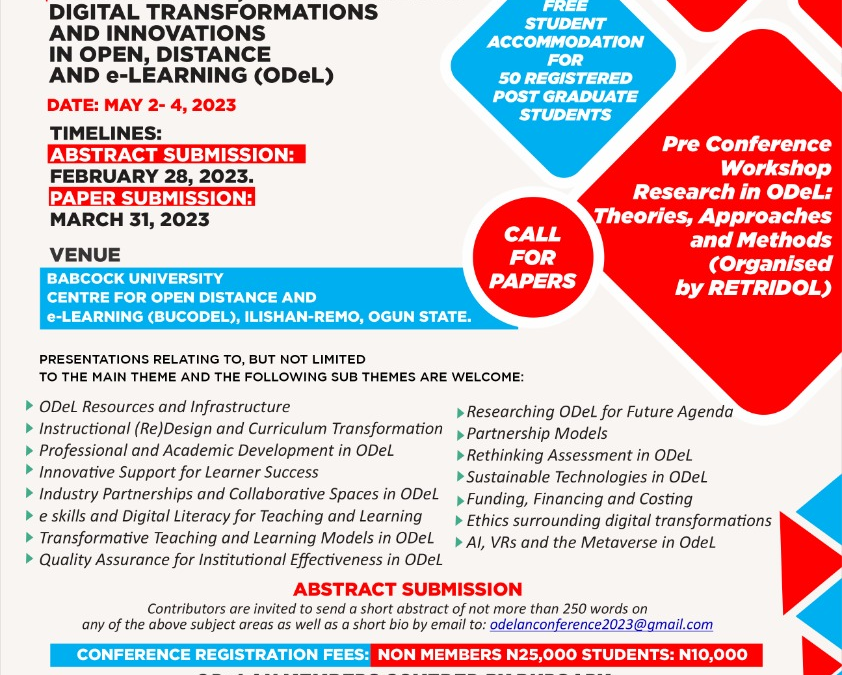 CONFERENCE ON GLOBAL SPACES, LOCAL CONTEXTS: DIGITAL TRANSFORMATIONS AND CREATIVE INNOVATIONS IN OPEN DISTANCE AND e LEARNING (ODeL)